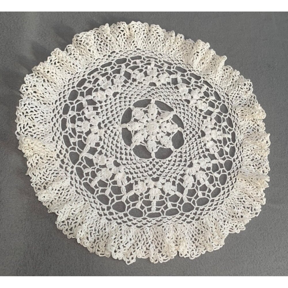 Handmade Crochet Lace Doily White Round Decorative Table Topper 17 Inches